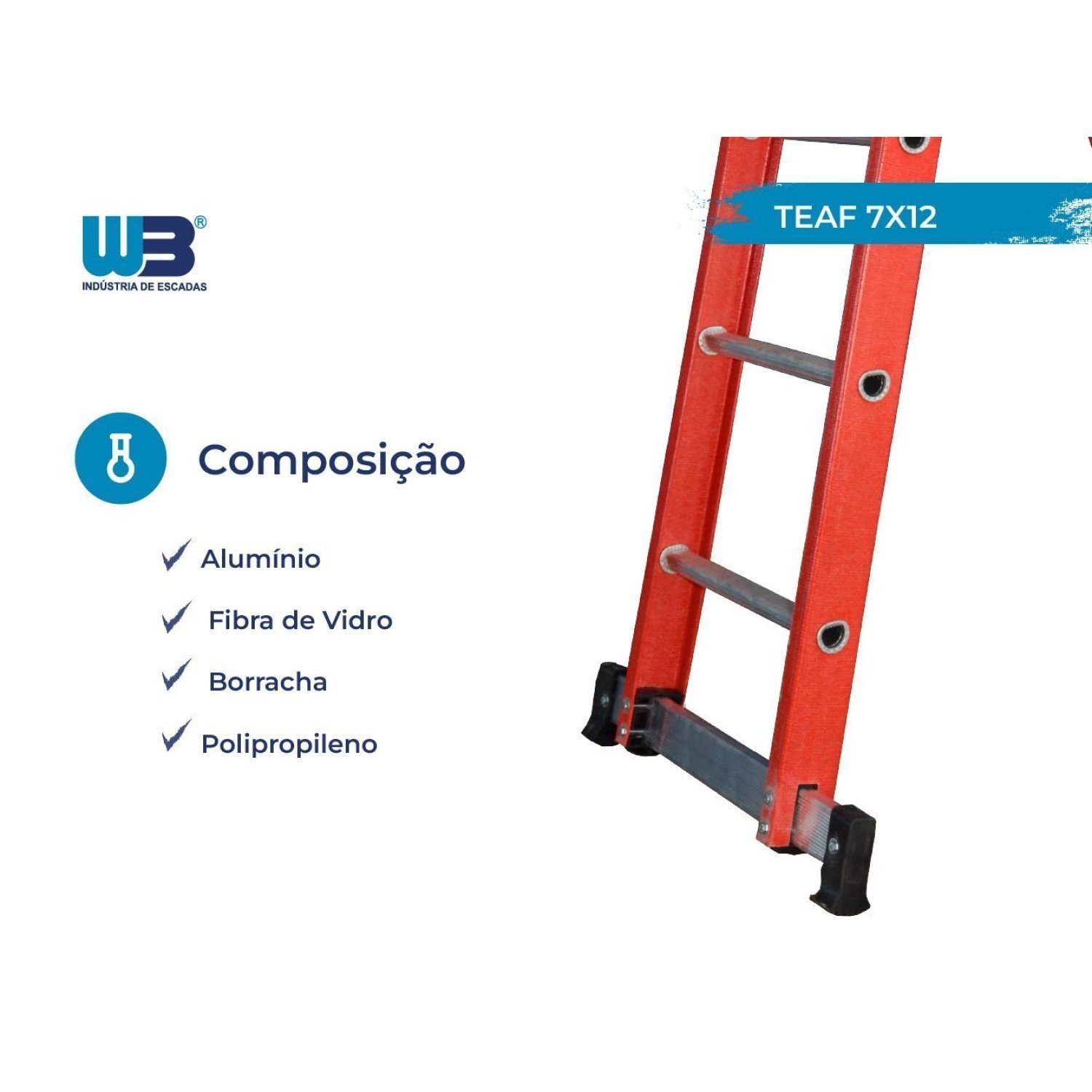 Escada em Fibra Tesoura Extensível 7x12 Degraus 2,20x3,80m WBertolo - 4