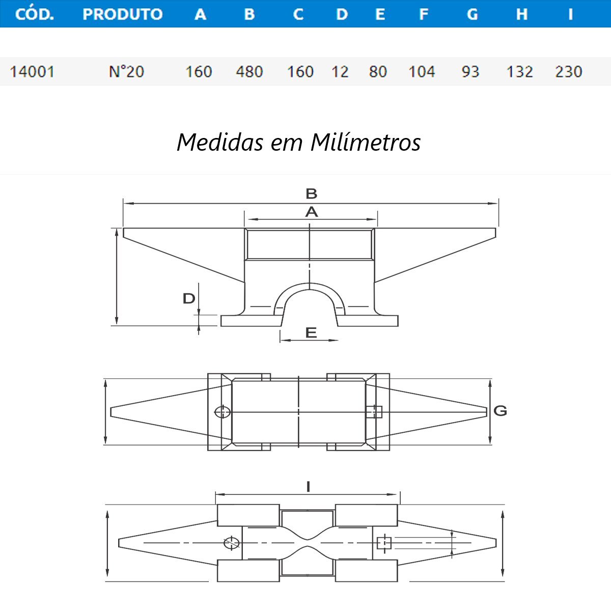 Bigorna Industrial de Ferro Fundido Nodular 20kg 48x16x9,3cm Ferramentas Tenace 14001tnc - 3