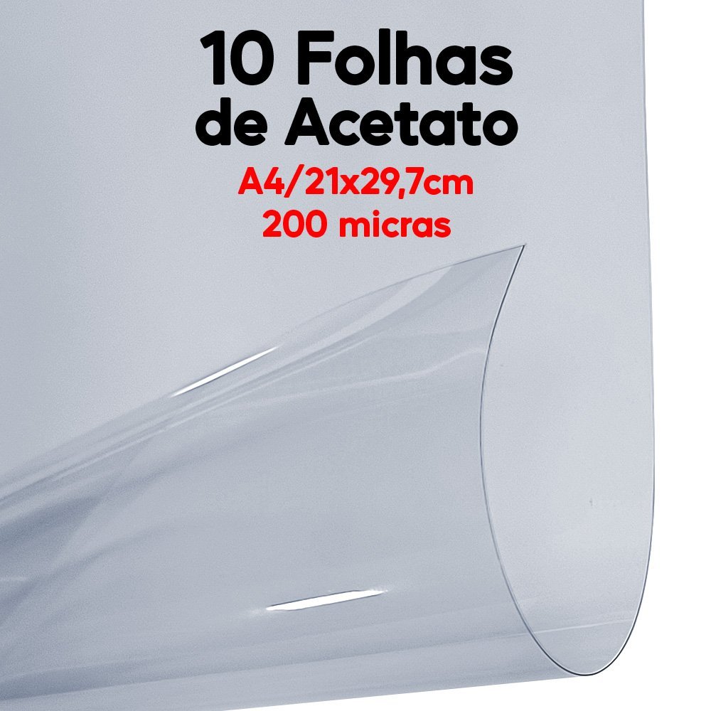 Kit 10 Folhas Acetato A4 Transparente -21x29,7cm x 200micras Arte na Arte Kits Folhas de Acetato - 2