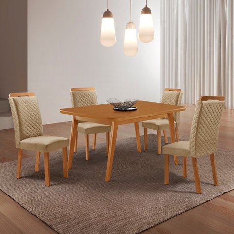 Mesa de Jantar Copper 120cm Tampo MDF Laminado Canto Copo e 4 Cadeiras Lorena