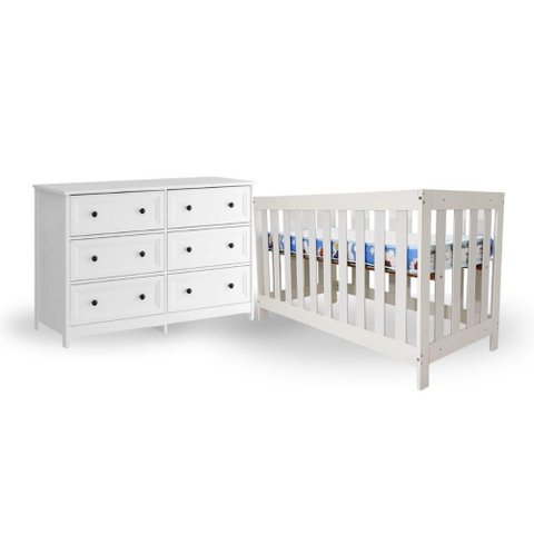 Berço com Colchão + Cômoda Ditália Bbi-56 Dm-217 Branco