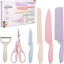 Ver imagem 2 de Jogo de Facas 6 Peças Coloridas Tesoura Cutelo e Descascador Utensílios Antiaderente