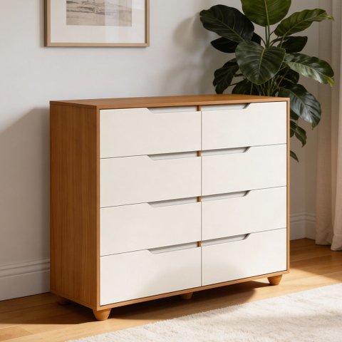 Cômoda Grande para Quarto 8 Gavetas Biella A04 Flex Cinamomo Off White - Lyam Decor