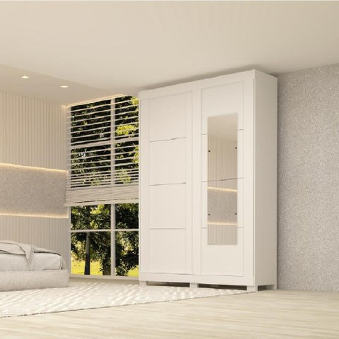 Guarda-roupa Casal com Espelho 2 Portas 2 Gavetas Branco Acp Móveis Helena
