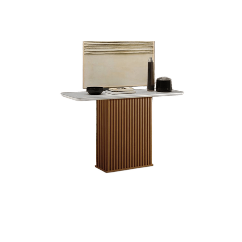 Aparador Riviera com Tampo de Vidro e Base Ripada – 135cm