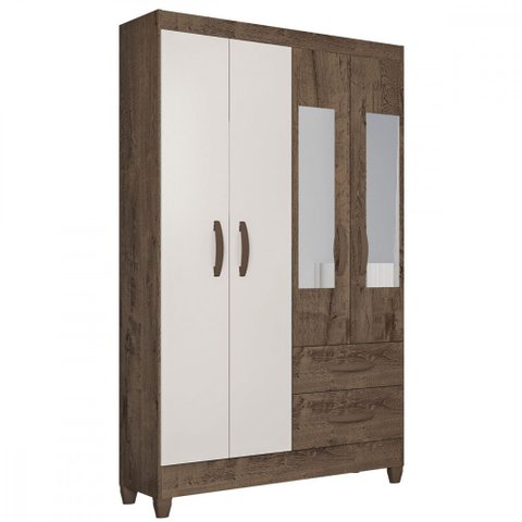 Guarda-roupa Solteiro Real 4 Portas 2 Gavetas com Espelho Atualle Móveis