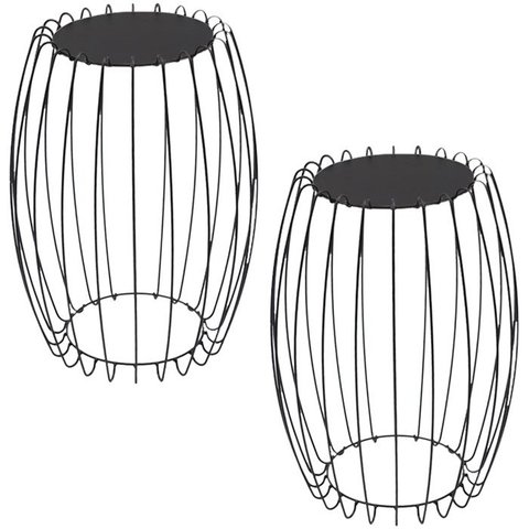 Kit Mesa Apoio Lateral 43 Cm Tampo Vidro Preto Base Metal Preto Nacc