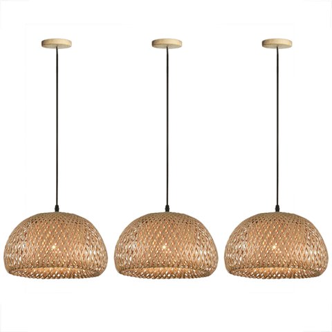 3 Pendente Bamboo de Fibra Natural Artesanal Restaurante Nat04