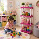Ver imagem 4 de Prateleira Organizadora Rosa 4 Cestos Vazados 83cm Estante Multiuso Brinquedos Banheiro Lavanderia