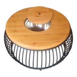 Mesa de Centro com Champanheira Base Ripada Tampo Embutido em Madeira - 1