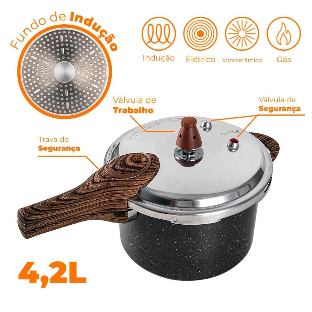 Panela de Pressão Antiaderente de Indução Brinox 4,2l Ceramic Life Pressure Granito - 3