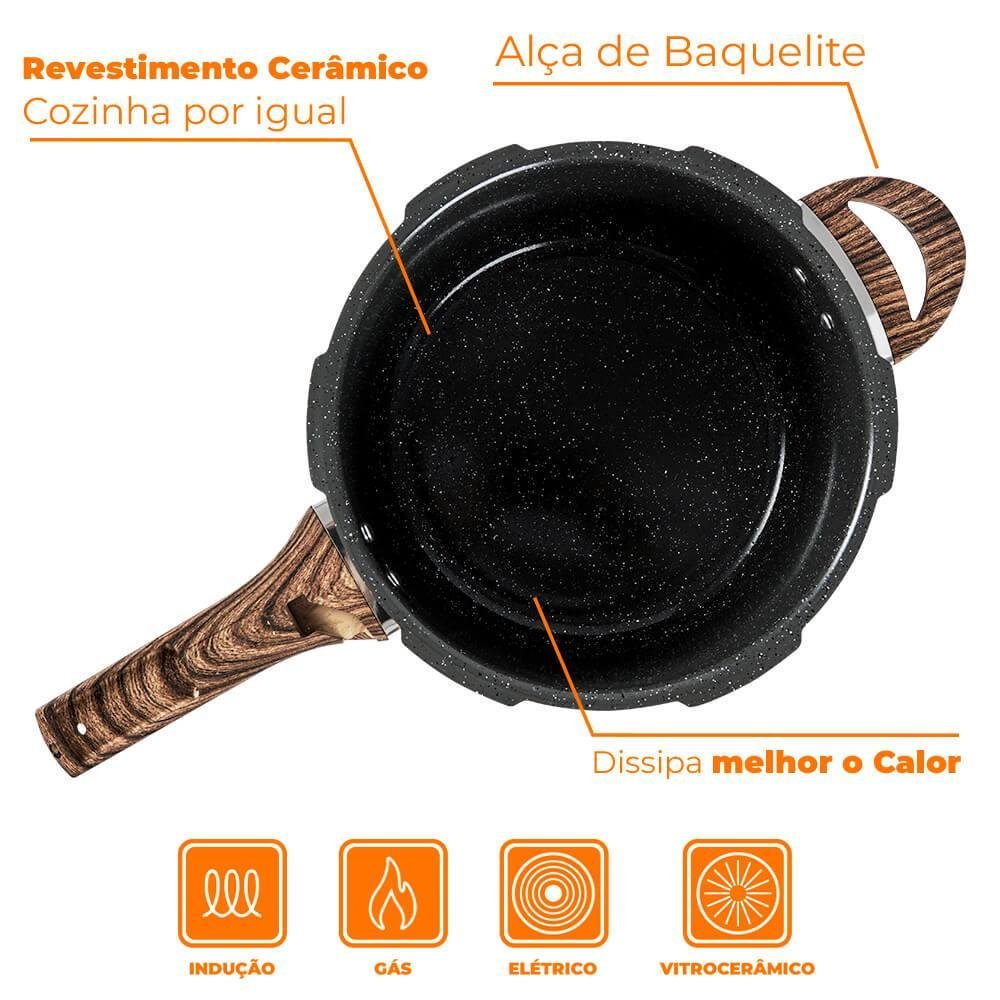 Panela de Pressão Antiaderente de Indução Brinox 4,2l Ceramic Life Pressure Granito - 4