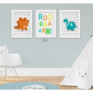 Quadro Decorativo Infantil Dinossauro Kit 3 Peças
