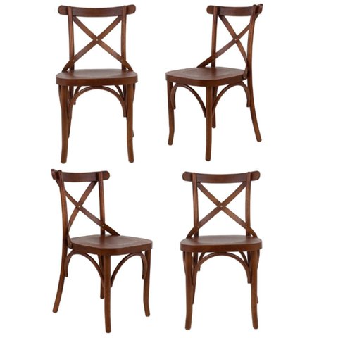 Conjunto 4 Cadeiras Madeira Maciça Tauari Cross X Texas Marrom/Castanho