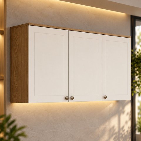Armário Aéreo 3 Portas 120 cm Cinamomo Off White Provence