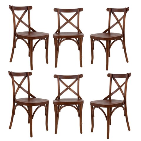 Conjunto 6 Cadeiras Madeira Maciça Tauari Cross X Texas Marrom/Castanho