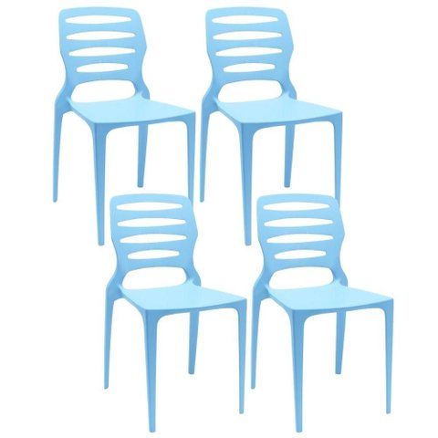 Kit 04 Cadeiras para Cozinha Área Gourmet Jardim Empilhável Larsen P03 Azul Celeste - Lyam Decor