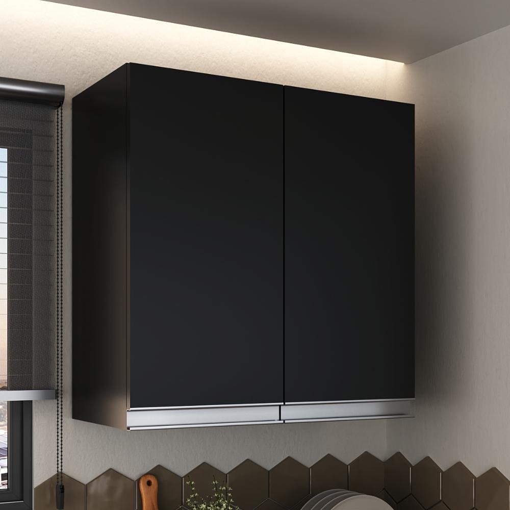 Armário Aéreo Multiuso 60cm 2 Portas 100% Mdf Cor:preto - 5