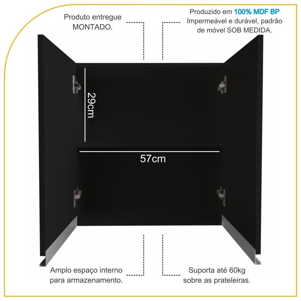 Armário Aéreo Multiuso 60cm 2 Portas 100% Mdf Cor:preto - 3