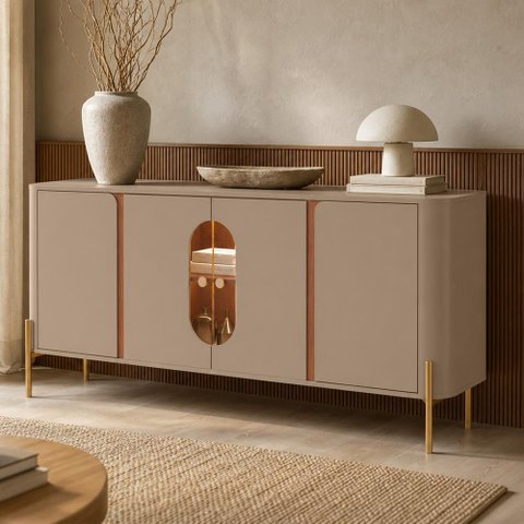 Aparador Buffet para Sala de Jantar 4 Portas 180cm Orgânico Industrial Bessa B02 Fendi Freijó -