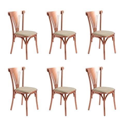 Kit 6 Cadeiras Paris Luxo Sala de Estar Área Gourmet Estrutura Aço Cobre Design Premium - Cobre/Bege