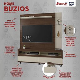 Home Estante Rack Buzios para Tv 60 Polegadas com Rodízios Nogal/off White - 3