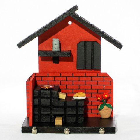 Porta Chaves de Madeira Casinha Mineira Decoração P Vermelho