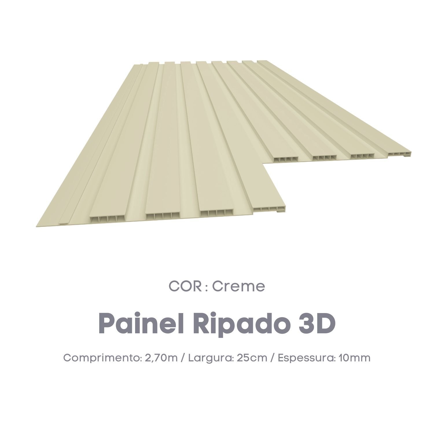 Painel Ripado de PVC 25 cm x 2,70 metros Régua Cor:Creme - 3