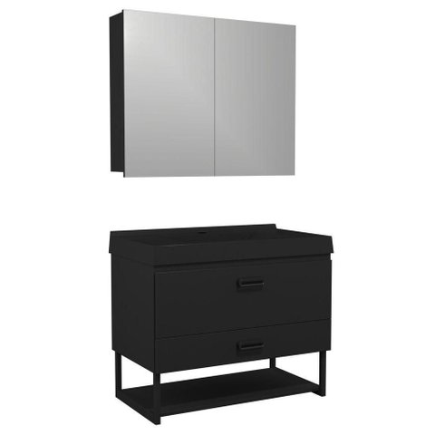 Gabinete para Banheiro Ucrânia 1 Prateleira MDF 80cm Preto