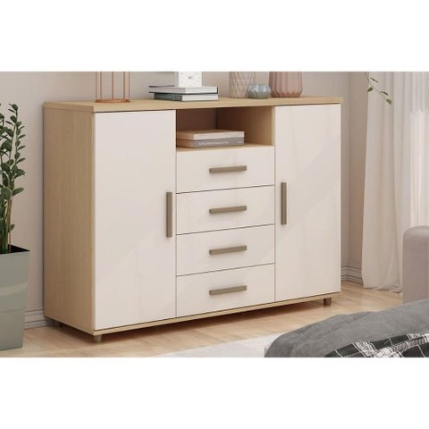 Cômoda de Quarto Berlim C/ 2 Portas 1 Nicho e 4 Gavetas Freijo/white Laca - Genialflex