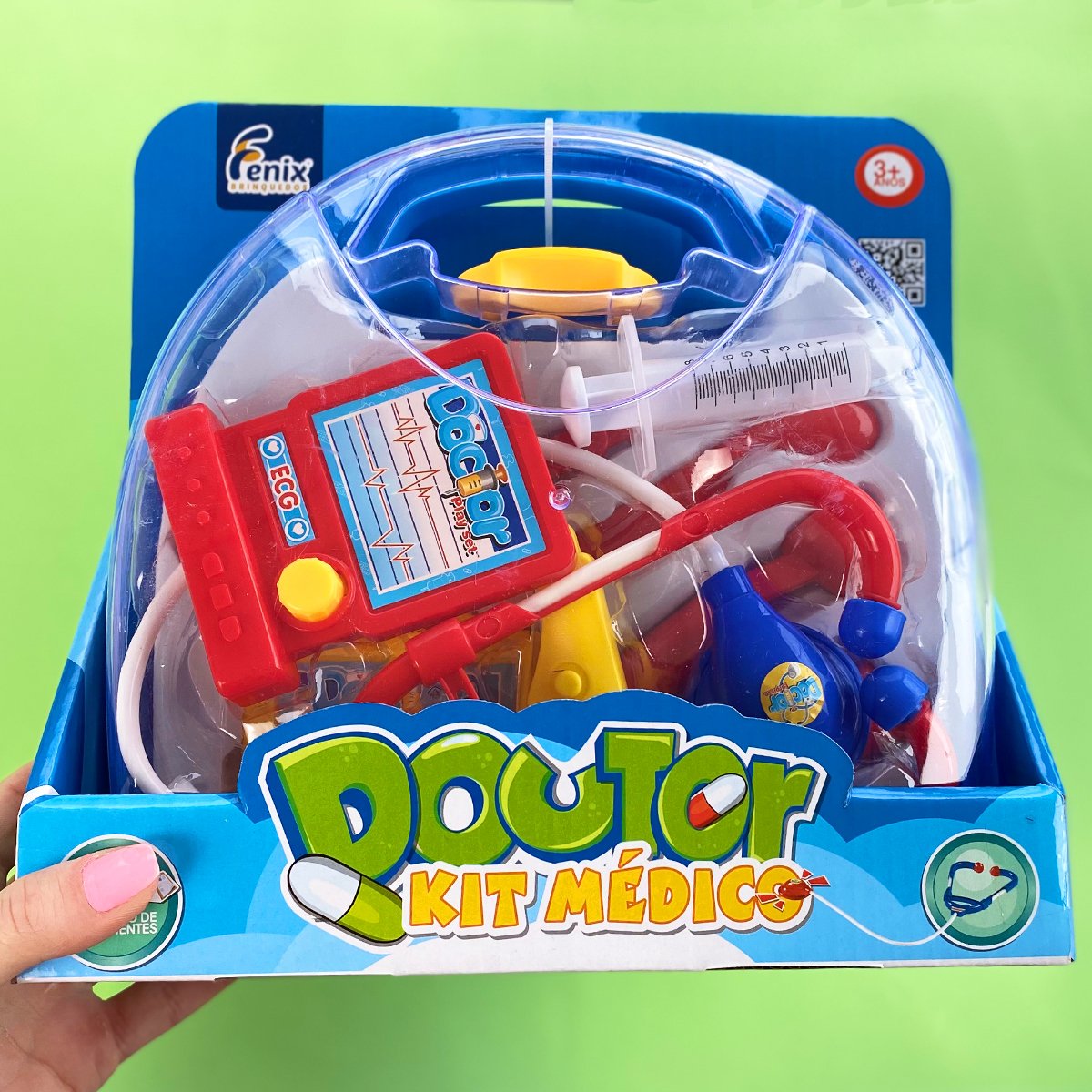 Kit Médico Brinquedo Infantil com Maleta Doutor Fenix 10 Peças Azul e Vermelho - 2