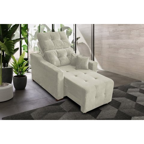 Poltrona Do Papai Reclinável Retrátil Veludo Bege Claro Isabelle 2 Almofadas de Brinde