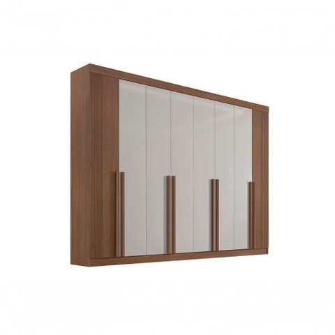 Guarda Roupa Casal 8 Portas Ripado 8 Gavetas sem Pés Daymont - D' Doro Castanho/off White/ripado