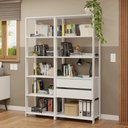 Ver imagem 1 de Estante Armário Multiuso para Escritório 129cm 9 Prateleiras 2 Gavetas Branco Madesa