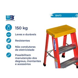 Escada Banqueta 60cm Fibra de Vidro com 2 Degraus e 1 Patamar WBertolo - 2