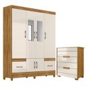 Ver imagem 1 de Guarda Roupa Casal Ms912 com Espelho e Cômoda Dhara Freijó Off White – Moval
