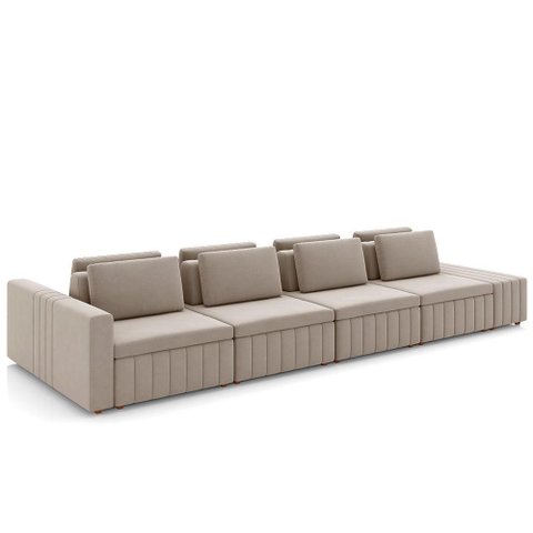 Sofá Ilha e Puff Sala Living 465cm Siesta M22 Veludo Bege - Mpozenato
