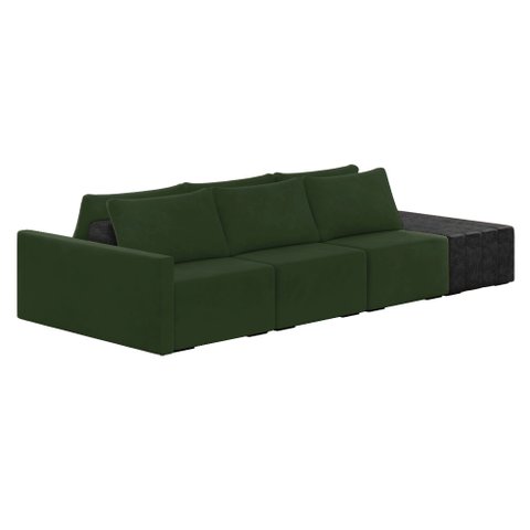 Sofá Ilha 3 Lugares Living 342cm Modulado Sala Lary Veludo/pu Pto K01 - D'Rossi