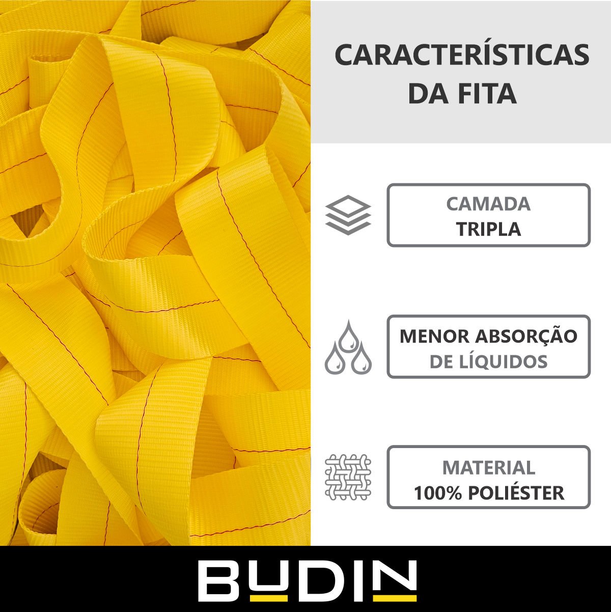 Cinta Fita para Reboque e Arraste Budin - 30 Toneladas - 9 Metros - para Puxar Carros, Veículos Off- - 3