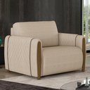 Ver imagem 2 de Poltrona para Sala de Estar Decorativa Pés de Madeira Base Fixa Flora M03 Linho Bege - Lyam Decor
