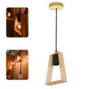 Ver imagem 1 de Lustre Pendente Rústico Pirâmide em Madeira Tampa Canopla Regulável 1,20m para Teto Fio Pp Bocal Soq