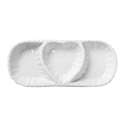 Petisqueira Travessa Coração de Cerâmica Branca Class Home 12×28,5×3,5cm