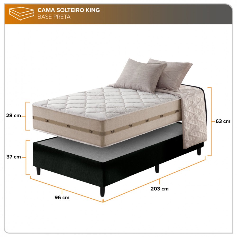 Cama Box Solteiro King Preto + Colchão Molas Superlastic Bahamas 96x203x63cm - 3