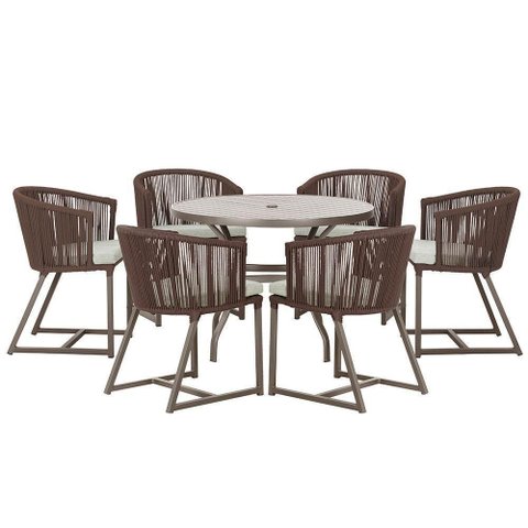 Mesa com 6 Cadeiras Jantar Noronha Marrom E3 Trama Original Marrom