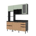Ver imagem 2 de Cozinha Modulada Esmeralda 180cm Nicho 2 Fornos 4 Peças Cor:lunar com Freijó e Verde Mar