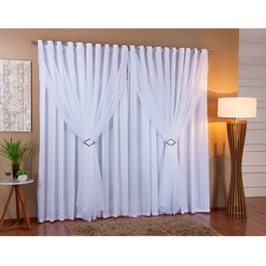 Cortina Voil Com Forro Microfibra Sala E Quarto 8,00 x 2,50 - Branco