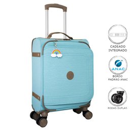 Mala de Bordo em Poliester para Viagem Yins 22030 Cadeado Integrado Rodas Duplas 360 Azul - 2