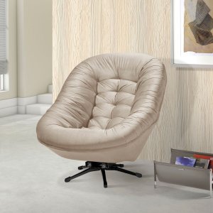 Poltrona Ibiza em Veludo Giratória Estrutura em Madeira:bege