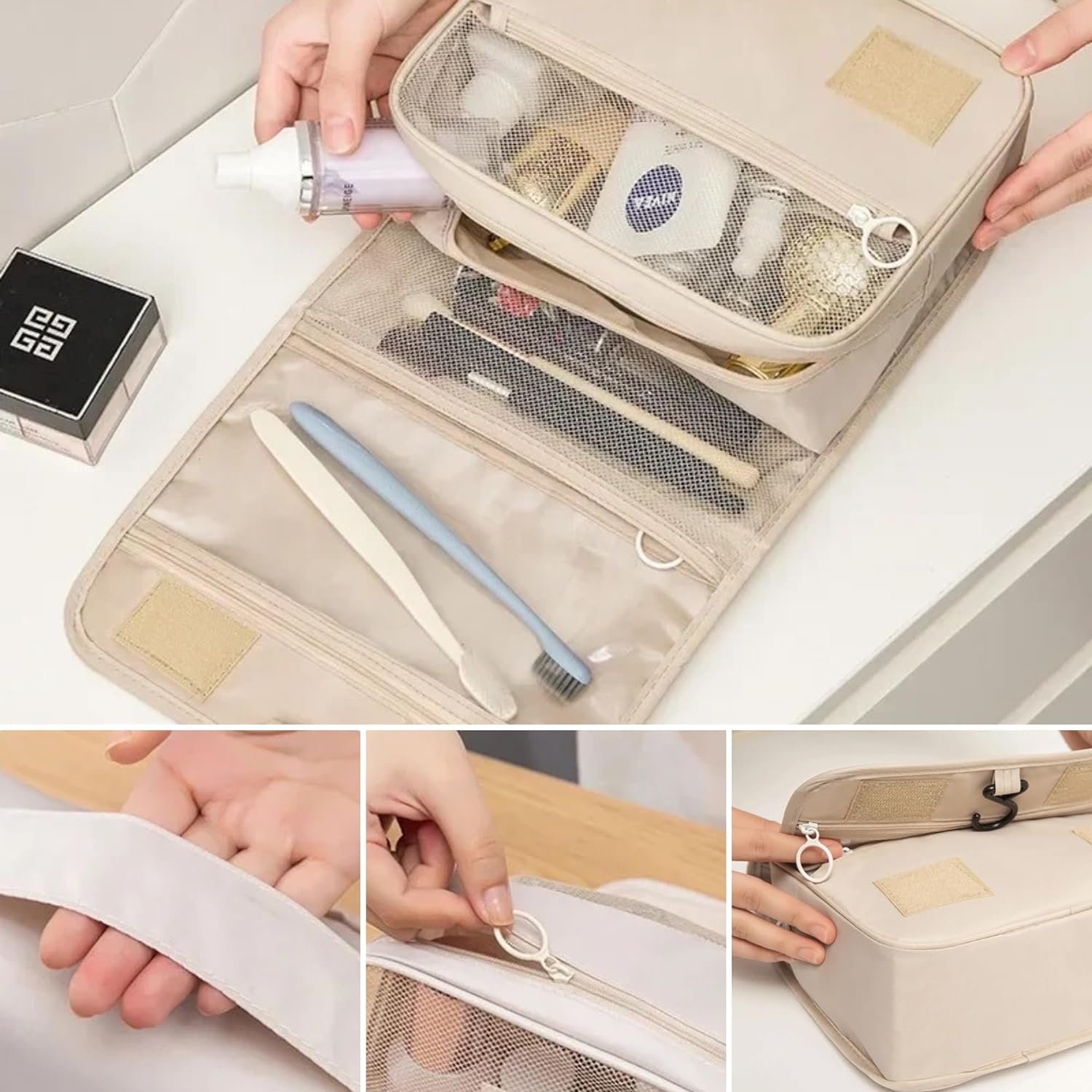 Necessaire Feminina Organizadora com Alça Bolsa de Maquiagem Cosméticos Higiene Pessoal Viagem Traba - 6