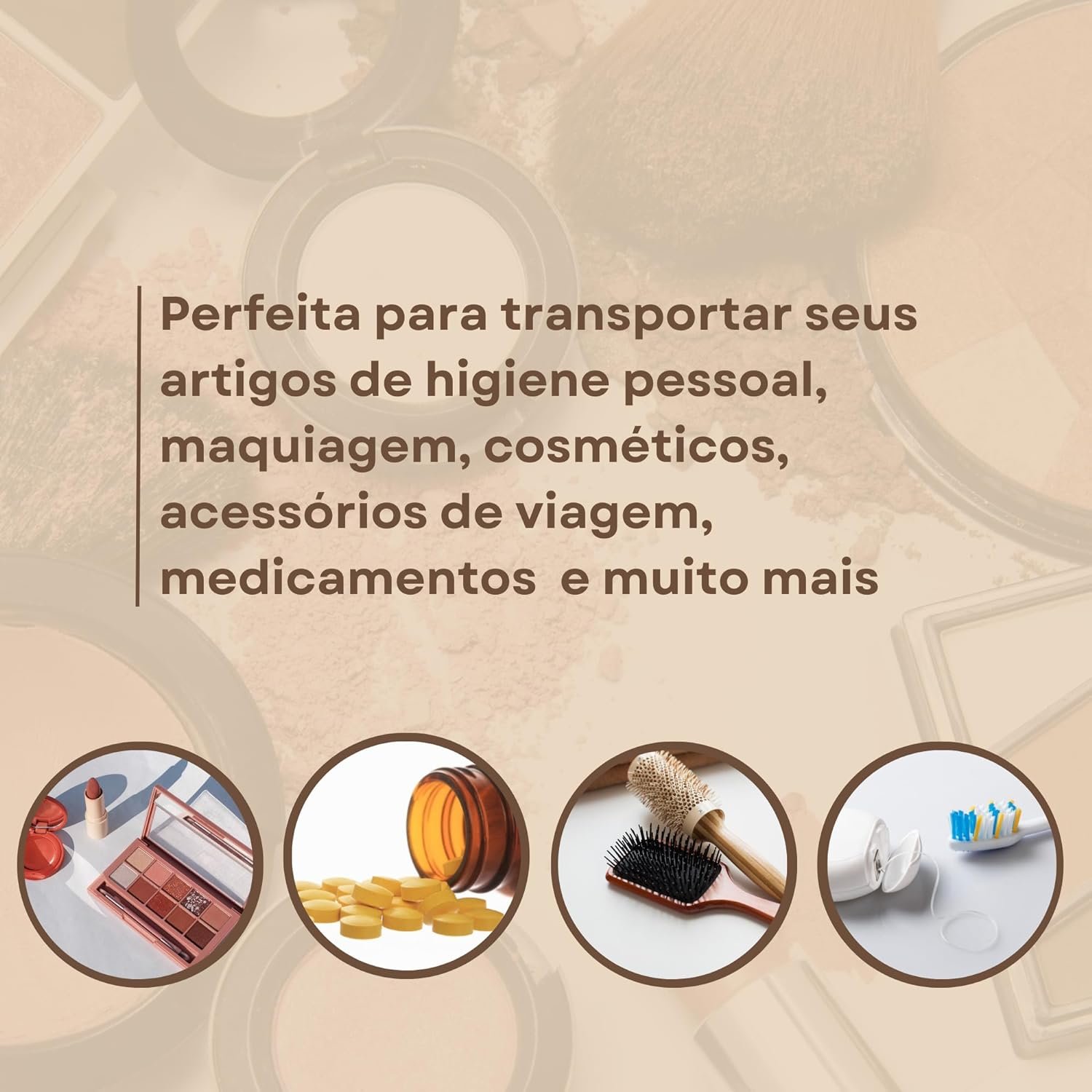 Necessaire Feminina Organizadora com Alça Bolsa de Maquiagem Cosméticos Higiene Pessoal Viagem Traba - 5